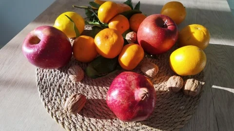 Autumn Fruit Harvest With Walnuts Display Stock Footage 340411075