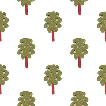 Autumn fruit trees seamless pattern isolated on white background. Doodle styl 스톡 일러스트