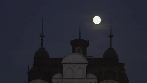 Autumn Full Moon over Sofia Buildings HD Stock Footage 82172390