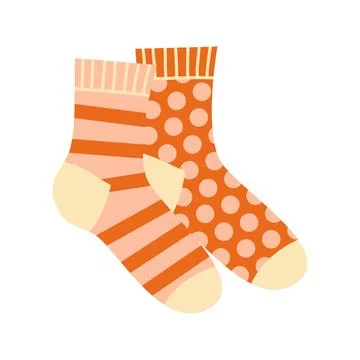 Autumn Geometric Socks Vector Illustration Flat Stripes Polka Dot Footwear Stock Illustration