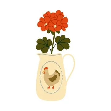 Autumn Geranium Flower Vector Illustration Flat Geometric Pitcher Isolated Stock Illustration