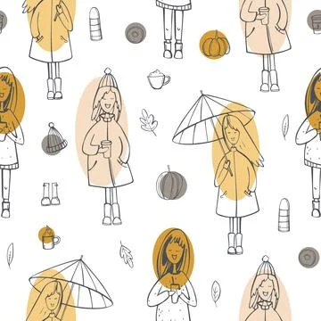 Autumn girls. Vector  pattern. Illustrazione stock