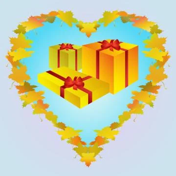 Autumn golden gift boxes vector illustration Stock Illustration