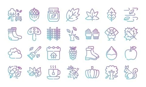 Autumn gradient outline icon set.Vector illustration Stock Illustration