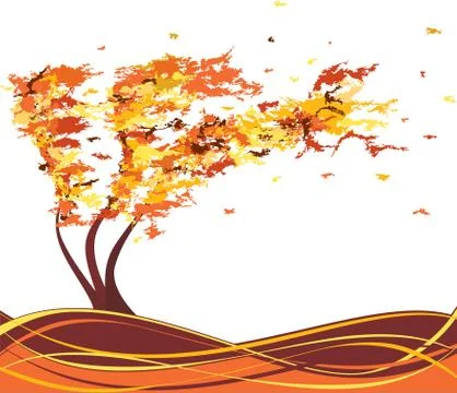 Autumn grunge tree in the wind. vector Illustrazione stock
