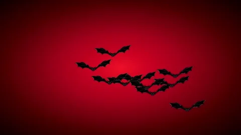 Autumn Halloween background with flying vampire bats on blood red Stock Footage 346276639