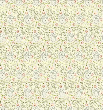 Autumn hand drawn seamless pattern, scandinavian outline design. Oak leaves Stock Illustration