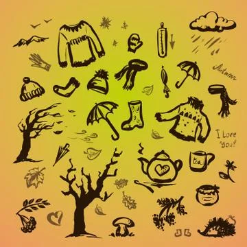 Autumn hand drawn  set, Stock Illustration