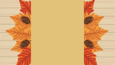 Autumn harvest frame animation with falling dry leaves and pine cones on wo.. Stock Footage 333295167