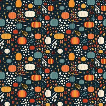 Autumn Harvest Pattern with Different Pumpkins Stock Illustration