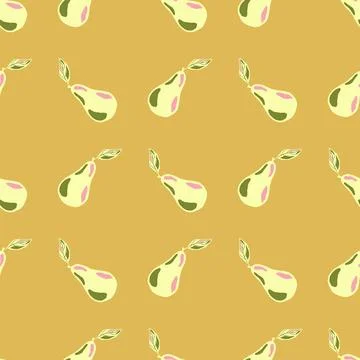 Autumn harvest seamless pattern with simple pear ornament. Ocher light backgr Stock Illustration