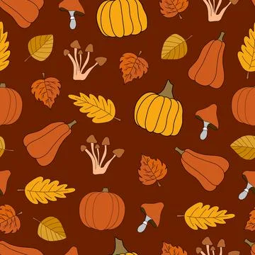 Autumn harvest vector seamless pattern on red background 스톡 일러스트