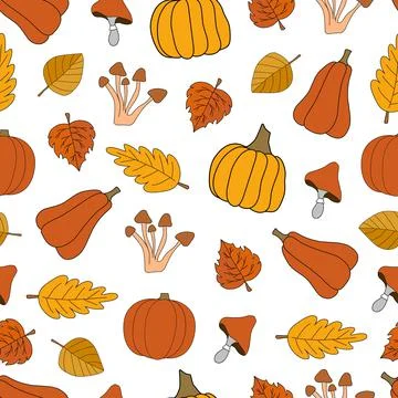 Autumn harvest vector seamless pattern on white background Illustrazione stock