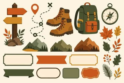 Autumn Hiking Trail Infographic Elements Stock Illustration