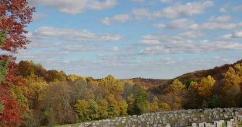 Autumn Hillside with Cemetery with View, static shot Stock Footage 66825619