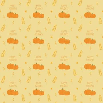 Autumn holiday seamless pattern with pumpkins and wheat Stockillustratie