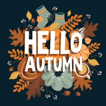 Autumn horizontal banner with sezonal elements. Autumn background Stock Illustration