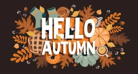 Autumn horizontal banner with sezonal elements. Autumn background Stock Illustration