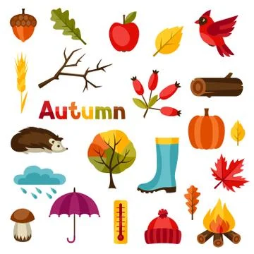Autumn icon and objects set for design Stock Illustration