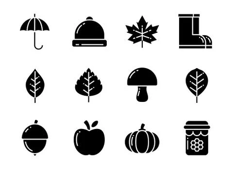 Autumn icon set with solid style. Symbols for website, magazine, app and desi Stockillustratie