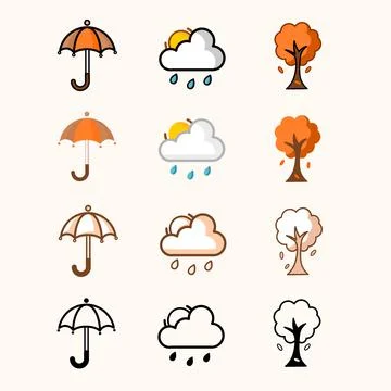 Autumn icon set vector with different style 库存插图