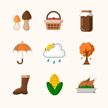 Autumn icon set vector with flat design Stock Illustration