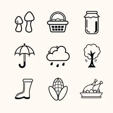 Autumn icon set vector with only outline design 库存插图