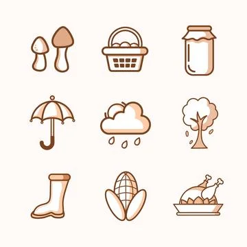 Autumn icon set vector with three color design Stock Illustration