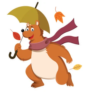 Autumn icon stylized bear falling leaves cartoon design 스톡 일러스트