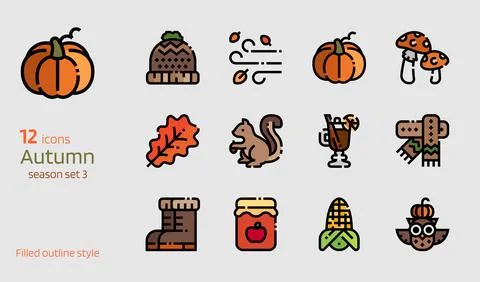 Autumn icon vector set. Filled outline style. Stockillustratie