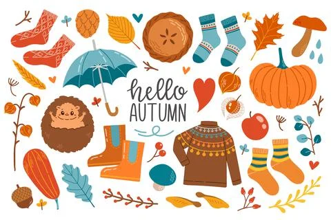 Autumn icons set fall elements vector illustration 스톡 일러스트
