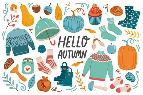 Autumn icons set fall elements vector illustration 스톡 일러스트