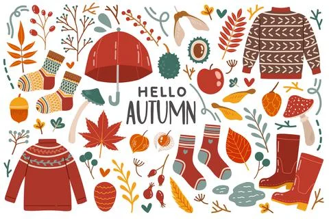 Autumn icons set fall elements vector illustration 스톡 일러스트
