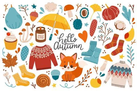 Autumn icons set fall elements vector illustration 스톡 일러스트