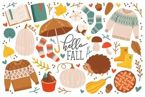 Autumn icons set fall elements vector illustration 스톡 일러스트