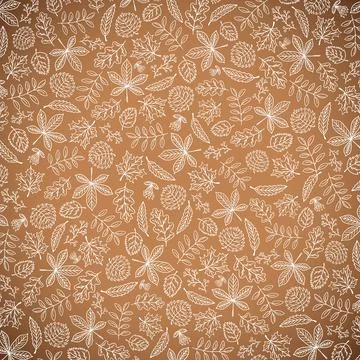 Autumn Illustration with Falling Leaves Pattern on Brown Background. Autumnal Illustrazione stock