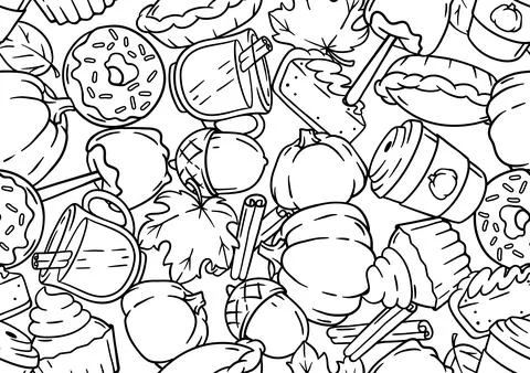 Autumn items and food pattern. Happy Thanksgiving Day and Halloween traditi.. Stock Illustration
