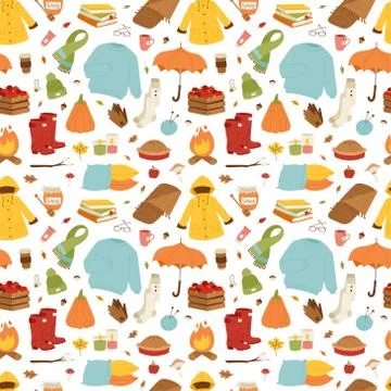 Autumn items seamless pattern Stock Illustration