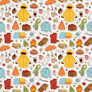 Autumn items seamless pattern Stock Illustration