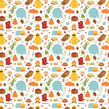 Autumn items seamless pattern Stock Illustration