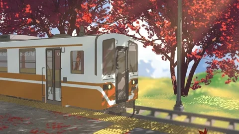Autumn Japanese Train Station Loop Background Stock Footage 334931301