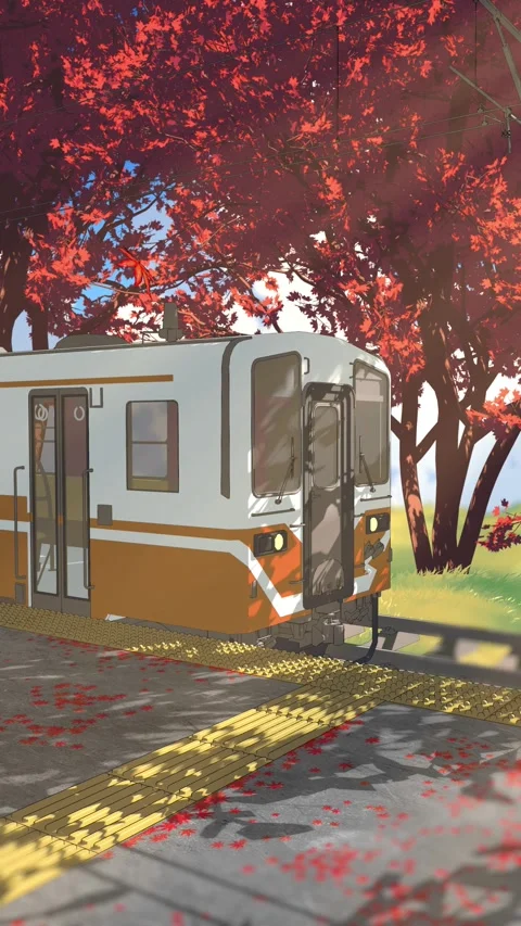 Autumn Japanese Train Station Loop Background vertical 4K Stock Footage 334931335