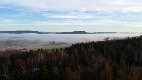 Autumn In Jarvso Aerial Drone Footage Ascending Mist In Valley Stock Footage
