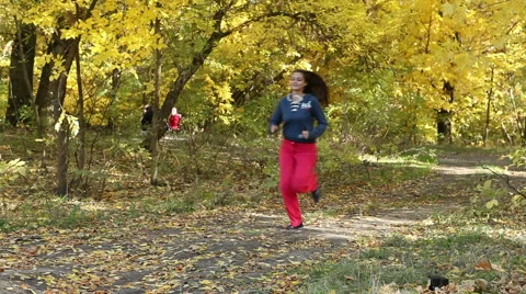 Autumn jogging in the park 2 Stock Footage 48902812