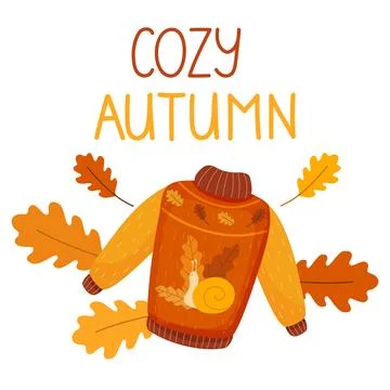 Autumn knitted sweater on the background of falling leaves isolated on a wh.. Stock Illustration