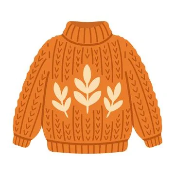Autumn Knitted Sweater with Leaf Pattern Vector Illustration Stock Illustration