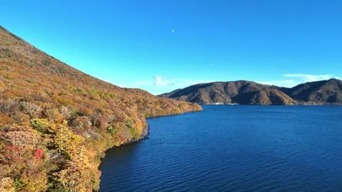 Autumn Lake | Colorful Mountain | Fall Foliage | Nature - 4K Aerial Video Stock Footage 329052754