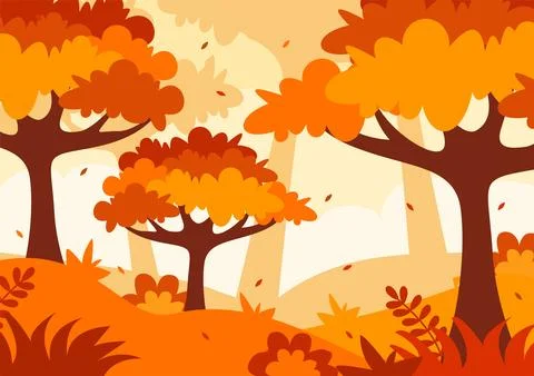Autumn Landscape Background Vector Illustration with Mountains, Fields, Tre.. イラスト素材