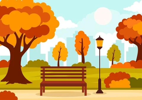 Autumn Landscape Background Vector Illustration with Mountains, Fields, Tre.. イラスト素材