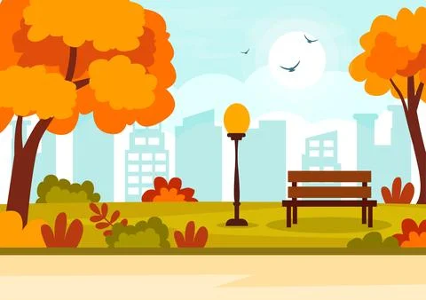 Autumn Landscape Background Vector Illustration with Mountains, Fields, Tre.. イラスト素材